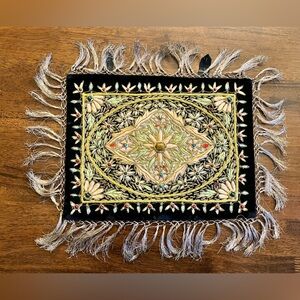 Handmade Zardozi Embroidered Wall Hanging Velvet Gold Tapestry 12x9 Indian Boho